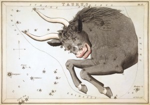 The Hyades star cluster makes up the V-shaped head of the constellation Taurus, the Bull. Click to enlarge.