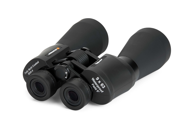 These 9x63 binoculars by Celestron give bright images but they are about as heavy as most people can use without a tripod.