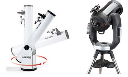 A Dobsonian (left) and a Schmidt-Cassegrain on alt-az mounts