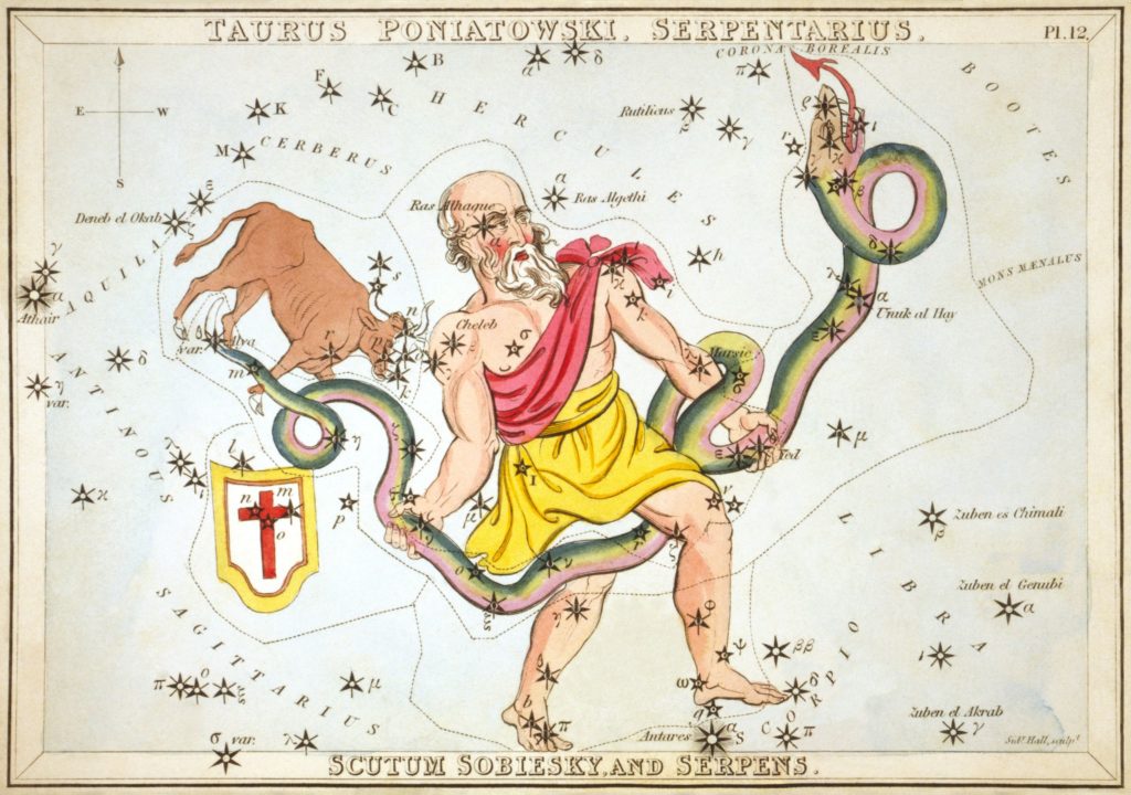 The region of Ophiuchus and Serpens in a map circa 1825.