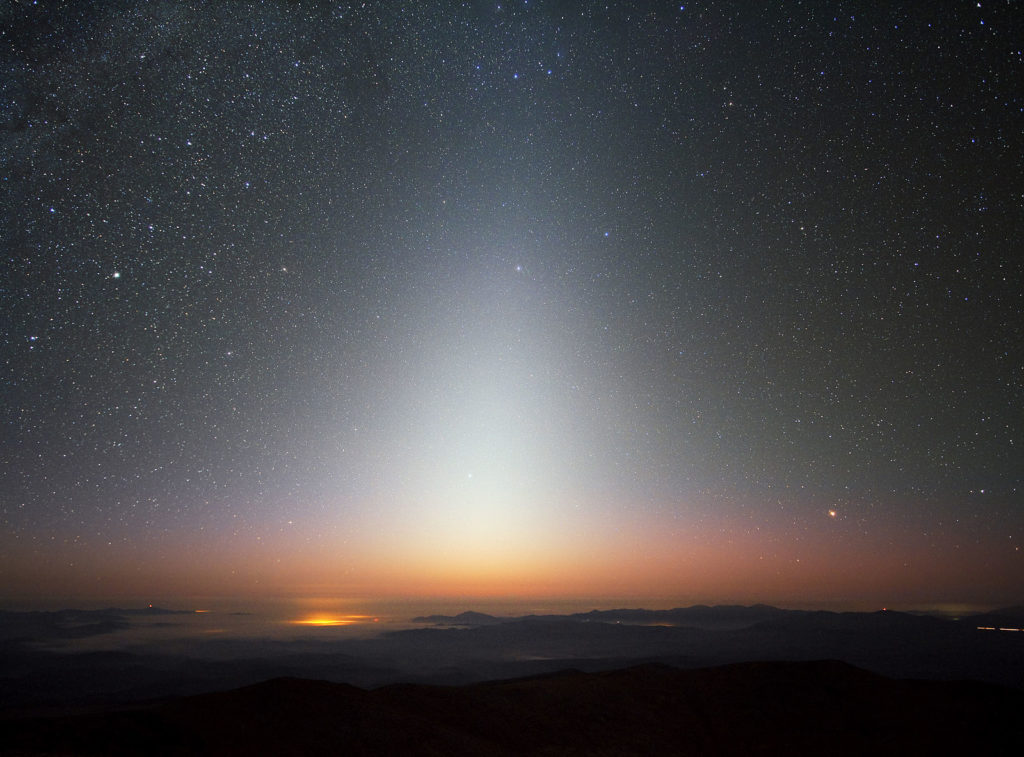 The zodiacal light as seen from La Silla, Chile (credit: ESO).