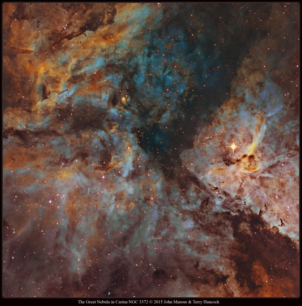 The Eta Carinae Nebula (NGC 3372), the brightest star forming region visible from Earth (credit: John Mansur and Terry Hancock).