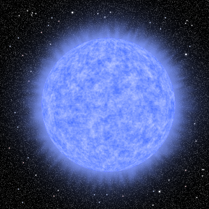 An artist's impression of the outer layers of the star Naos (zeta Puppis). Credit: Wikipedia.
