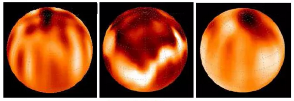 A computer models shows enormous star spots in the photosphere of a star. Credit: University of Copenhagen.